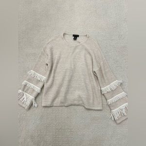 Design365 Cream Sparkle Fringe Crewneck Sweater Top